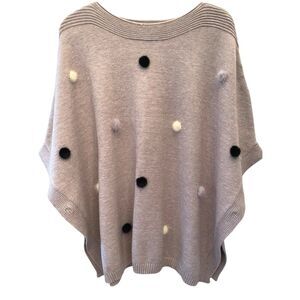 Mitchie's Grey knitted Sweater/Poncho with Fur Pom Sz O/S
